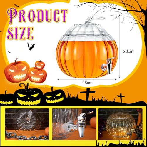 Uiifan 2 Pack 2 Gallon Glass Pumpkin Drink Dispenser for Fall Halloween Thanksgiving Party Supplies, Beverage Dispenser with Spigot, Trick or Treat Pumpkin Punch Bowl for Kitchen Bar Use (Clear)