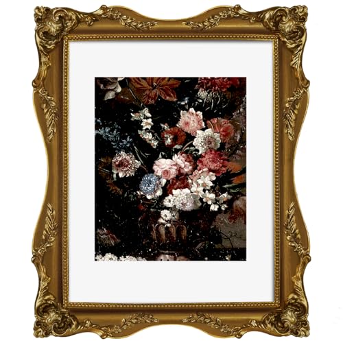 8x10 Black Vintage Picture Frame with Mat for 5x7 or 8 x 10 Photos, Ornate Baroque Gothic Victorian Frames, Tabletop or Wall Display, Antique Home Decor Accent