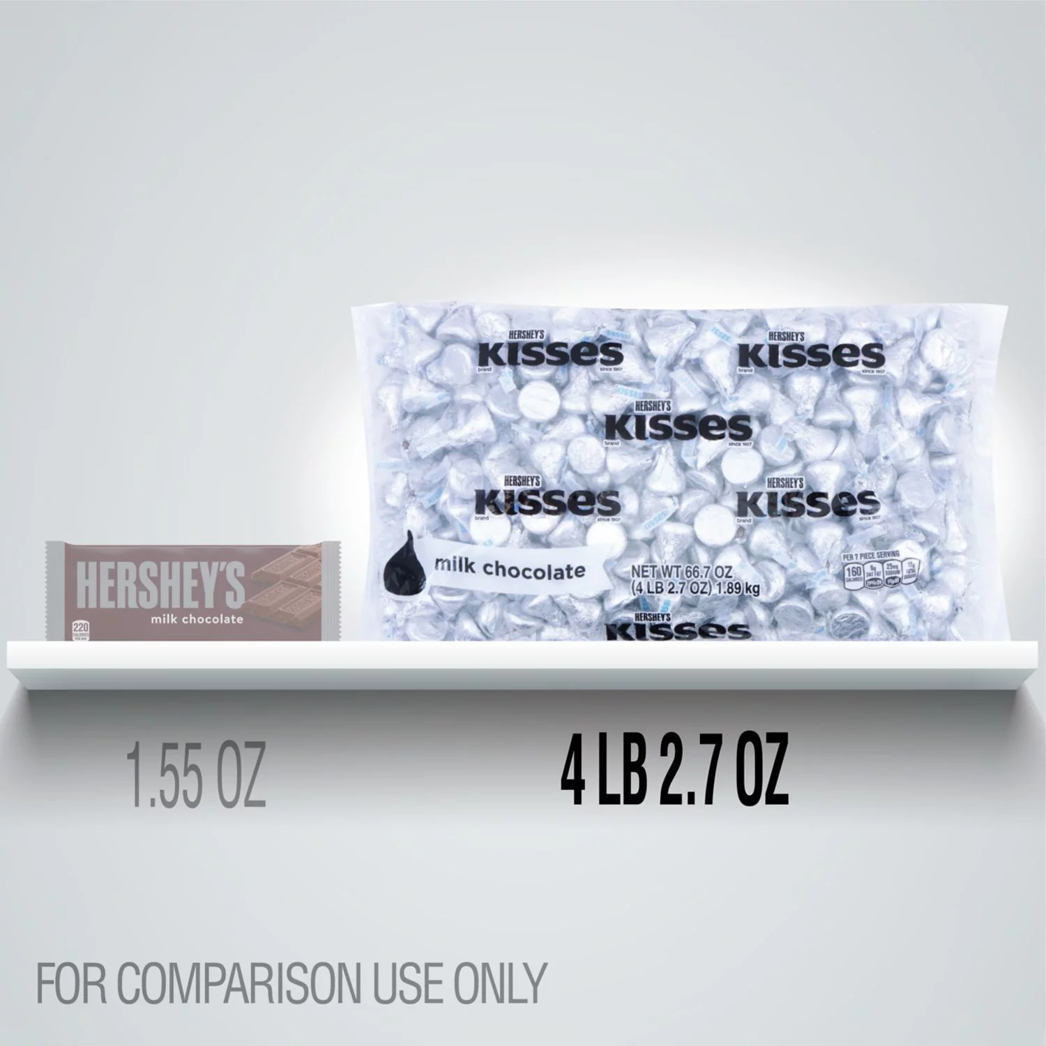 HERSHEY'S, KISSES Silver Foils Milk Chocolate Candy, Bulk, 66.7 oz, Bulk Bag (400 Pieces)