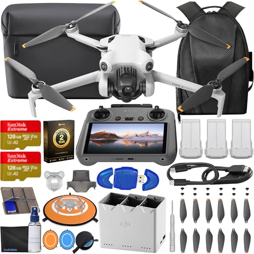 DJI Mini 4 Pro Drone Fly More Combo Plus with RC 2 Controller (With Screen) Folding Drone with 4K Video, Under 249g, 45 Mins Flight Time, Vision Sensing 3 Batteries Bundle with 2x 128GB Memory Card, CPS 2 Year Warranty + Pilot Kit