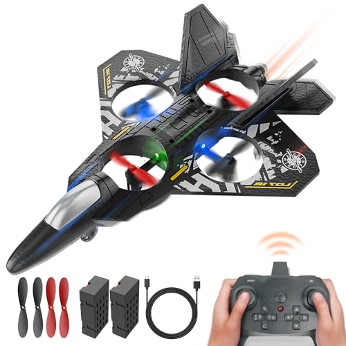 BEZGAR Drones for Kids | 2.4GHZ RC Plane, Remote Control Airplane, RC Helicopter, 360° Flip Fighter Jet Toy with Colorful LED Navigation Light Blue