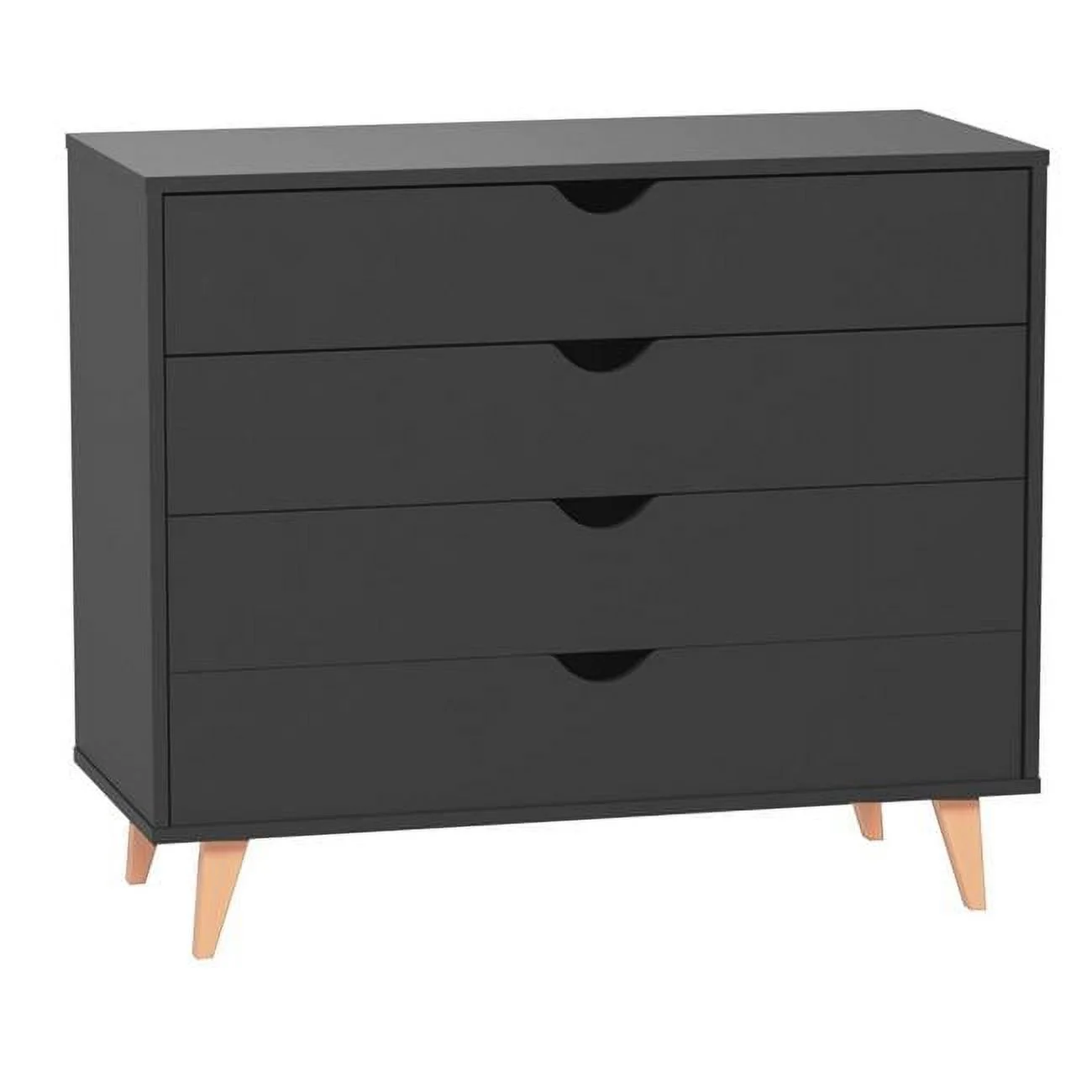 HomeRoots 489234 35 in. Solid Wood Four Drawer Standard Dresser, Black