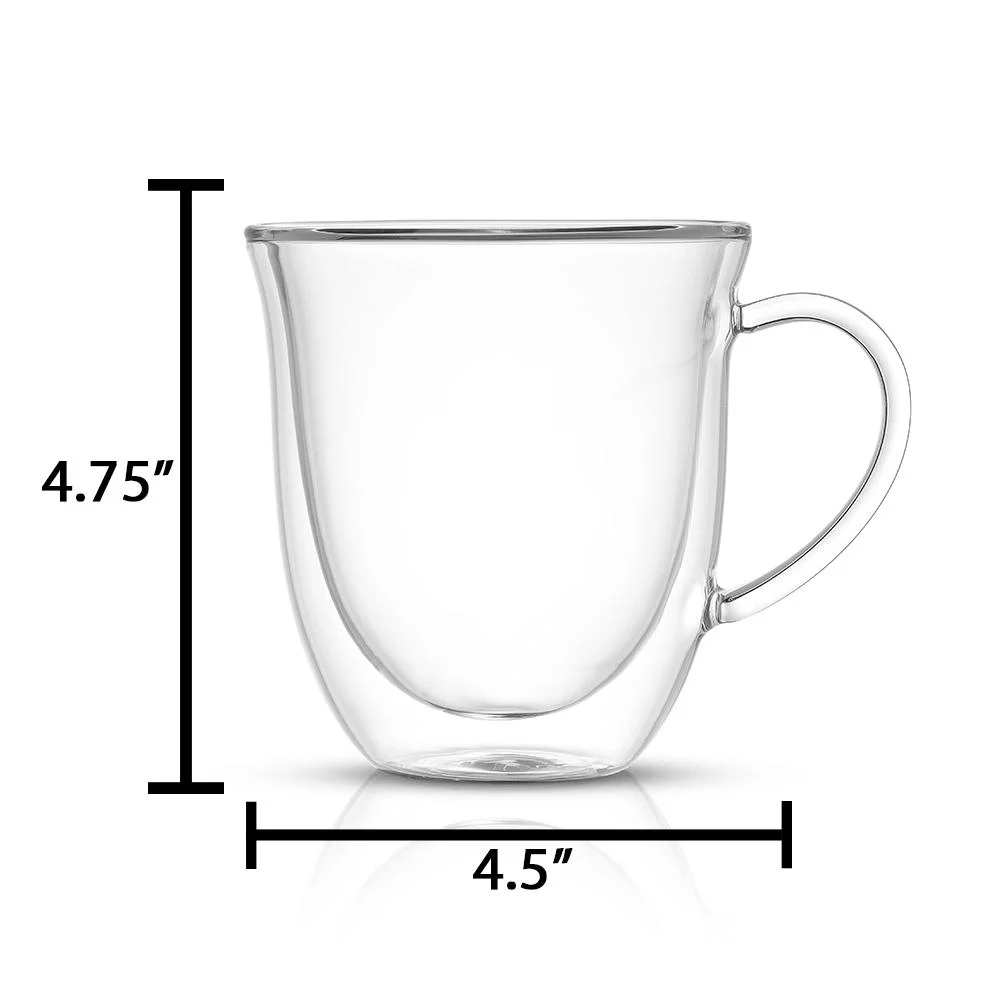 JoyJolt Glass Double Wall Insulated Coffee Tea Mug (Set of 2) 13.5 oz
