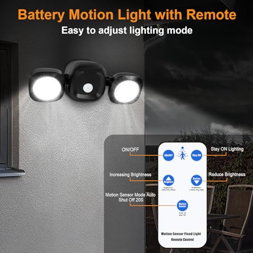 Battery-Operated Motion Sensor Lights Outdoor - Battery Powered LED Flood Light, 5500K Daylight,IP65 Waterproof Wireless Security Lights Outside Lights for House garage Garden Patio Porch,White-1Pack