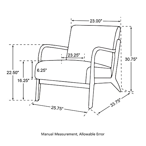 Glitzhome 2 Set Mid Century Black Accent Armchair, Single Reading Armchair PU Leather Lounge Chair with Walnut Ruberwood Frame