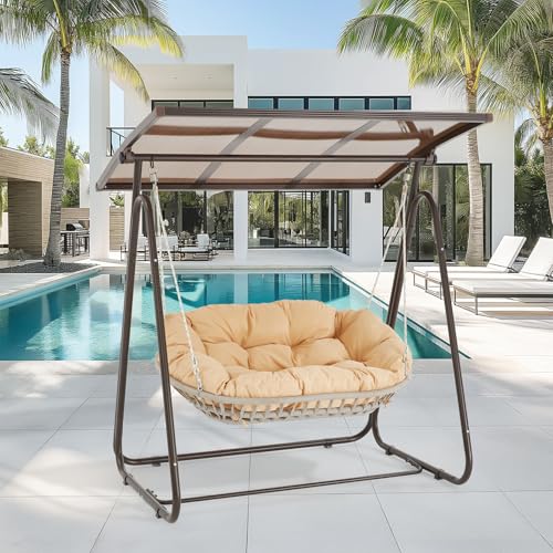 2-Person Outdoor Porch Swing with Adjustable Hardtop Canopy, 5.9