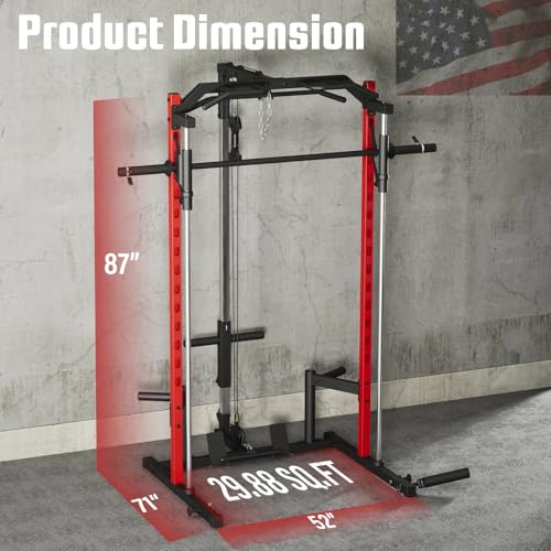 OPPSDECOR Power Cage, Multi-Function Power Rack with Adjustable Cable Pulley System, Squat Rack with Pull-up Bar, J-Hooks, More Training Attachment for Home Gym