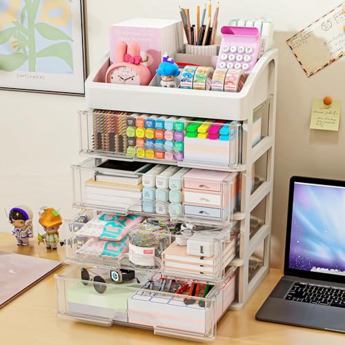 Desk Organizer with Drawers, 5 Drawers Storage Organizer, Desktop Storage Drawers for Office Supplies, Plastic Stationary Organizer, Makeup Organizer, Desk Storage Box for Office, School, Home