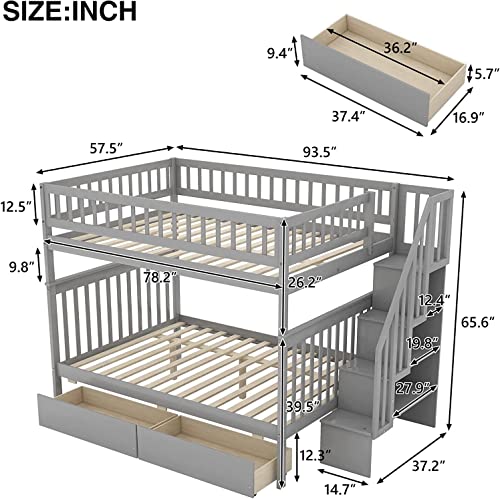 DNYN Queen Size Murphy Bed with Storage Drawer(Large) & Charging Station for Bedroom,Convertible Pinewood Wall Bedframe w/Stylish Cabinet Design,No Box Spring Needed,for Small Space, Gray