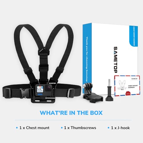 Sametop Chest Mount Strap Harness Chesty Body Mount Compatible with GoPro Hero 12, 11, 10, 9, 8, 7, 6, 5, 4, Session, 3+, 3, 2, 1, Max, Hero (2018), AKASO, DJI Osmo Action Cameras