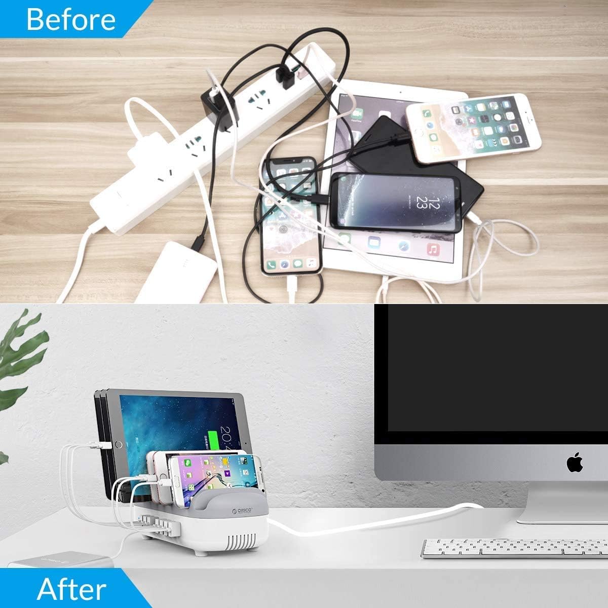 ORICO 120W Charging Station for Multiple Devices - 10 USB Smart Ports - Auto Temperature Control System - Charger Organizer Docking Station for Cell Phones, Tablets and Others (Cables not Included) Pack of 2