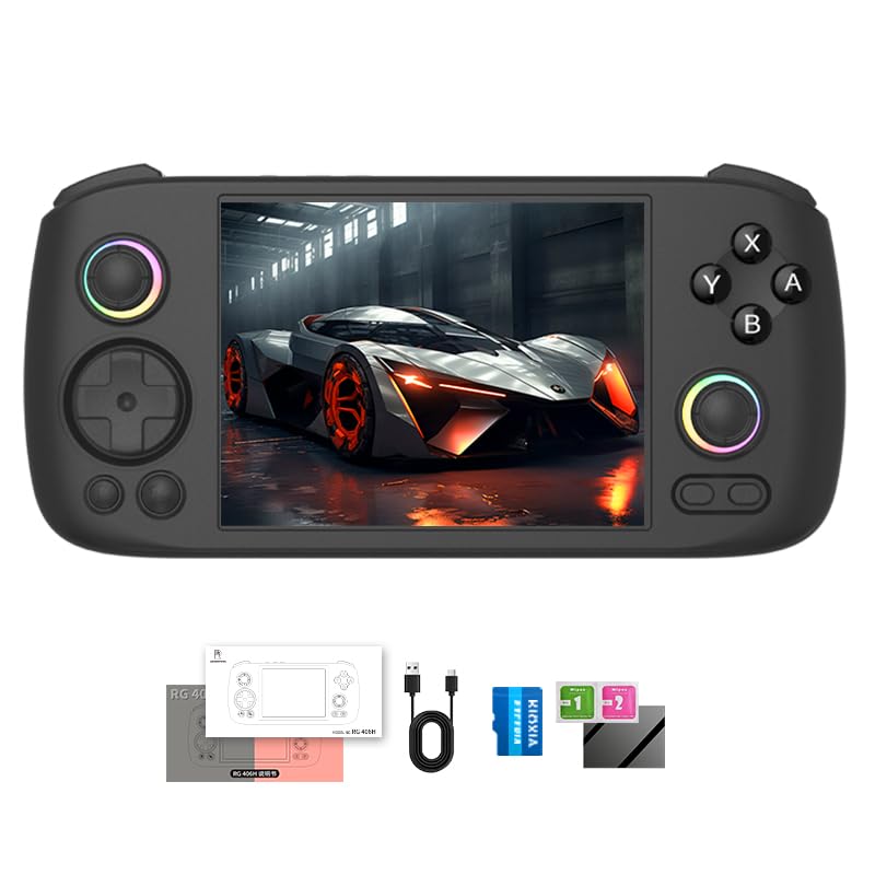 RG 406H Retro Handheld Game Console with 4-inch IPS Screen RGB Lighting Handheld Retro Gaming Console with Android 13 System and 128G TF Card 5000mAh Battery white