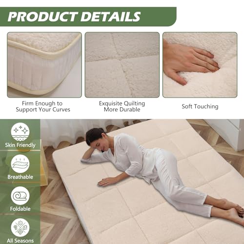 Japanese Floor Mattress Futon Mattress, Foldable Mattress Topper Thicken Tatami Mat Roll Up Mattress, Folding Sleeping Pad Breathable Floor Lounger Guest Bed for Camping Couch, Twin Full Queen