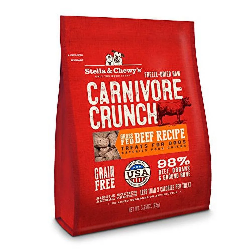 Stella & Chewy's Freeze-Dried Raw Carnivore Crunch Grass-Fed Beef Recipe Grain-Free Dog Treats, 3.25 oz bag