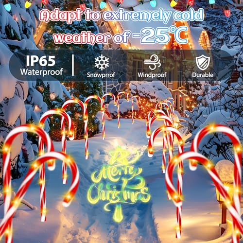 Solar Candy Cane Christmas Decorations, 12 Pack Solar Pathway Stake Lights with 8 Modes and Timer, Waterproof Garden Lights for Christmas Patio Yard Walkway Decorations
