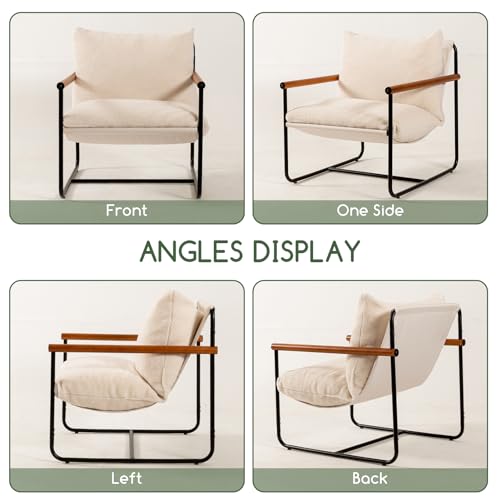 HIGOGOGO Modern Accent Chair, Living Room Chair with Wood Armrests, Shredded Foam Cushion, and Sturdy Metal Frame Reading Chair, Beige