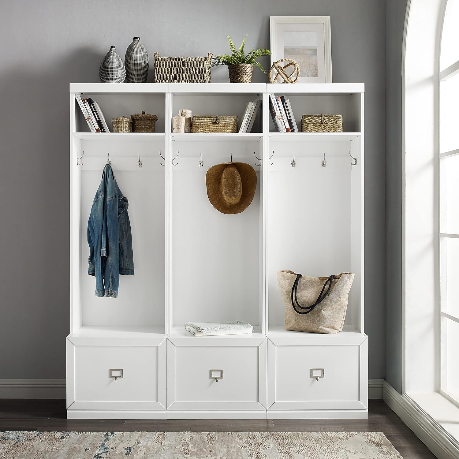 Crosley Furniture Harper 3-Piece Entryway Set with 3 Hall Trees, White