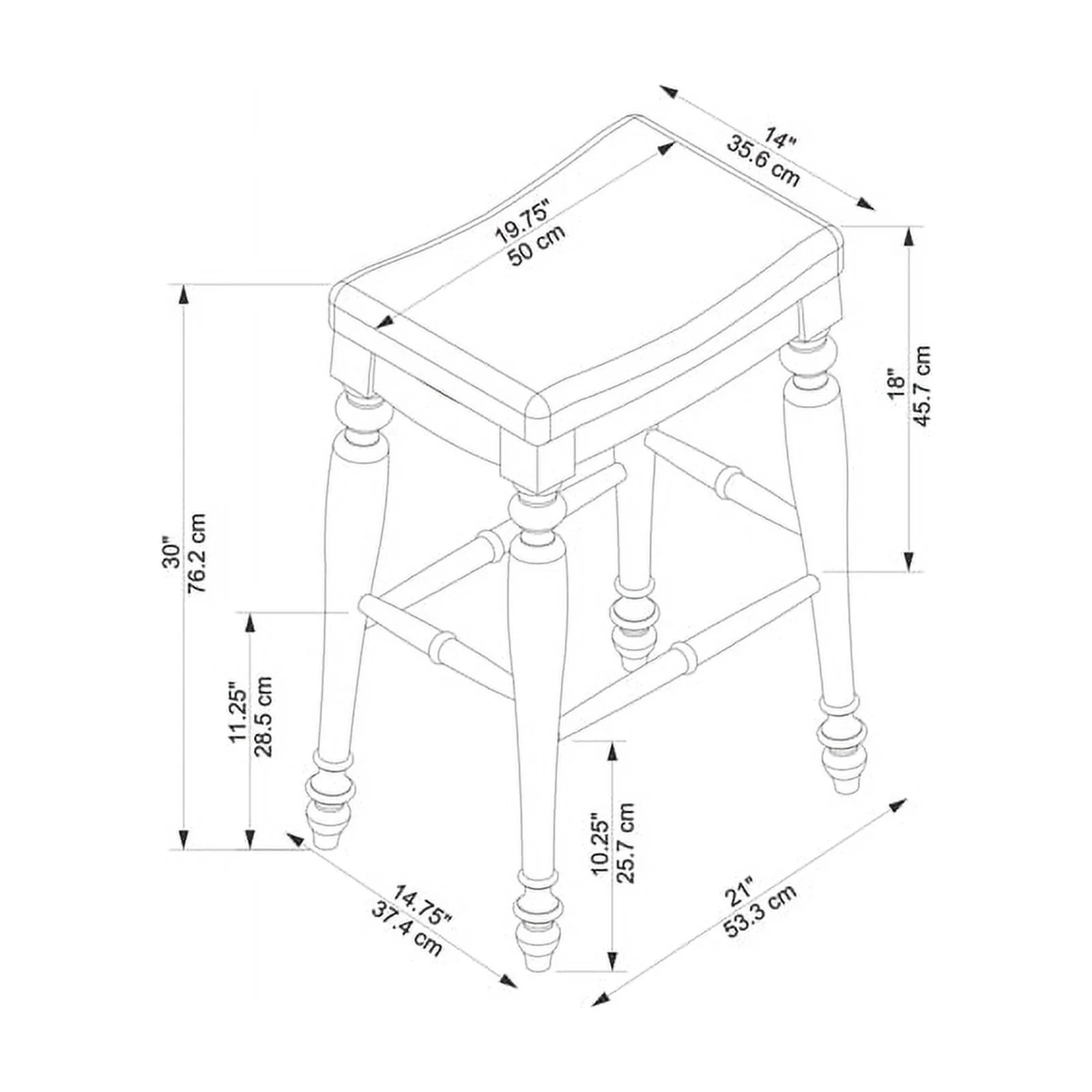 Home Square 2 Piece Backless Wood Bar Stool Set in White Wash