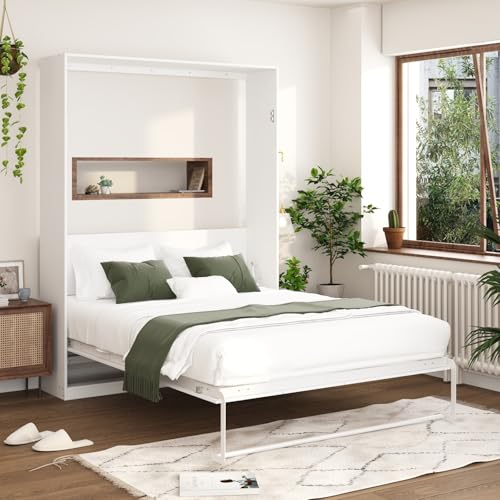 FAMAPY Twin Murphy Bed with Built-in Charging Station, Space-Saving Murphy Bed Chest Twin with Drawer, Foldable, for Home Office Guest Room Bedroom White, 76.8”L x 44.4”W x 41.3”H