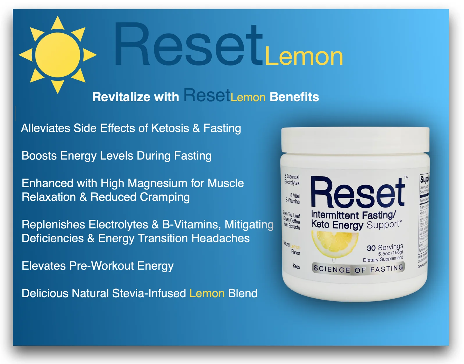 Reset Keto/Fasting Electrolyte Energy, 6 High Grade Electrolytes, Himalayan Pink Salt, 8 B-Complex Vitamins, 72 Trace Minerals, Green Tea Leaf Extract, Green Coffee Bean Extract