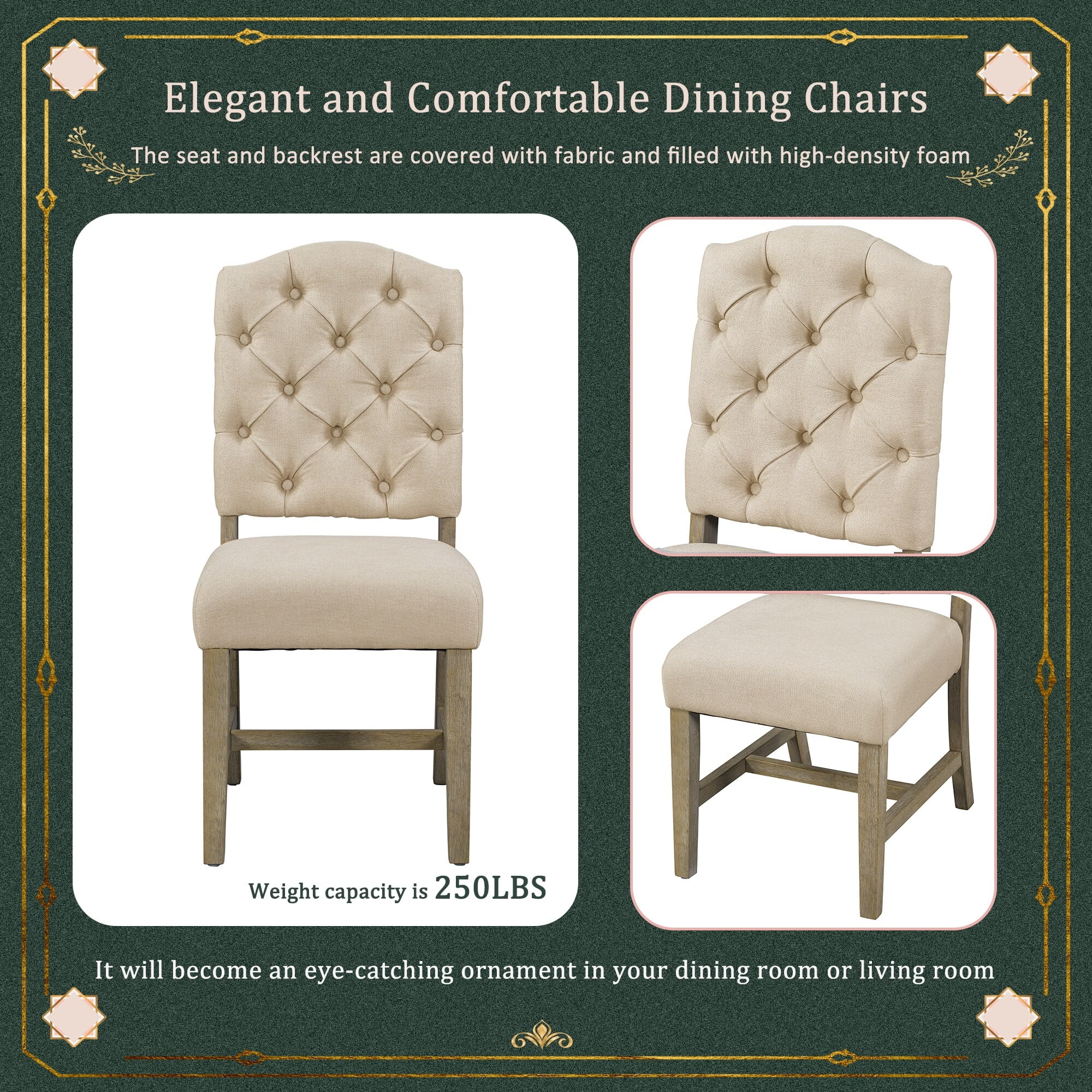 5 Piece Dining Table Set with Extendable Table & 4 Upholstered Chairs, Natural Wood Wash