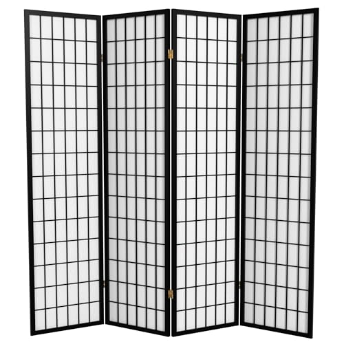Red Lantern 6 ft. Tall Window Pane Shoji Screen-Natural-4 Panels Room Divider