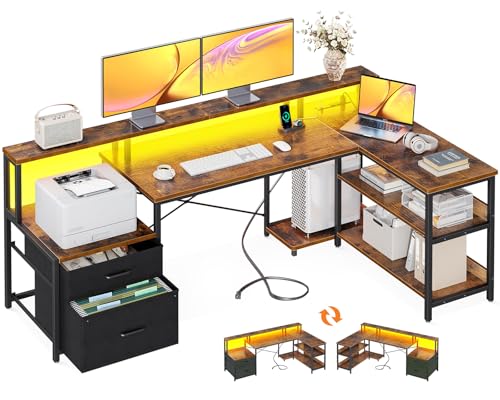 ODK L Shaped Desk with File Drawer, 66