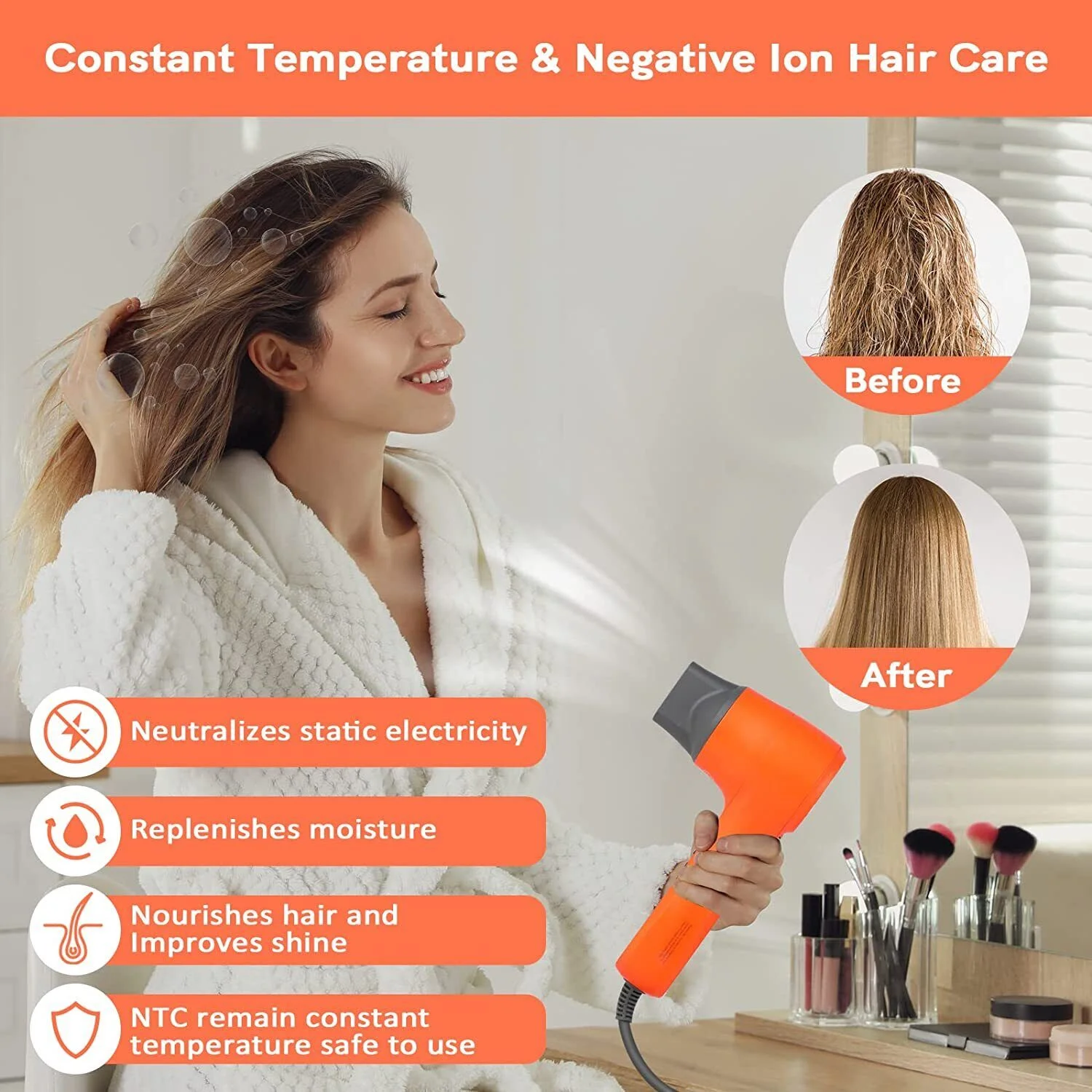 Infinipower Hair Dryer with 2 Nozzles, Negative Ions Brushless Hair Blower