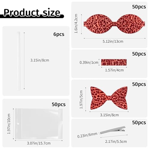 AOUXSEEM 50 Set 【Random Colors】 Bows DIY Making Kit for Beginners, Pre Cut Faux Leather Hairbows Contains Printed/Glitter/Embossed/Textured Fabric, with Alligator Clips for Women Girls Handmade Gift