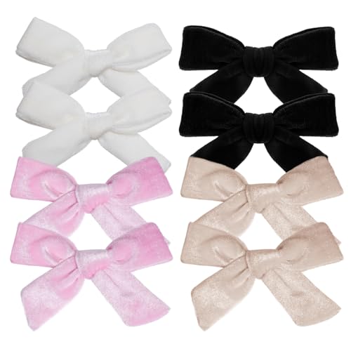 baotongle 8pcs Velvet Hair Accessories Velvet Hair Bows Barrettes and Clips Knot Bows for Toddlers Bows for Little Kids Gift(8, Red,green,deep red,wine red)