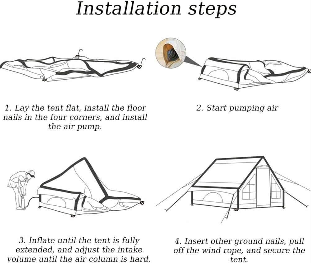 UNIISTRENGH Inflatable Camping Tent with Hand Pump, Air Glamping Tent, Easy Setup Waterproof Blow&Pop Up Tent with Privacy Screen,Stove Jack Hole and Carry Bag