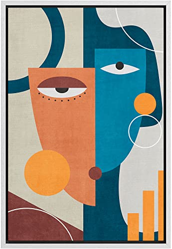 IDEA4WALL Framed Canvas Print Wall Art Abstract Blue, Orange & Yellow Polygon Face Pop Culture Shapes Illustrations Pop Art Bohemian Colorful Ultra for Living Room, Bedroom, Office