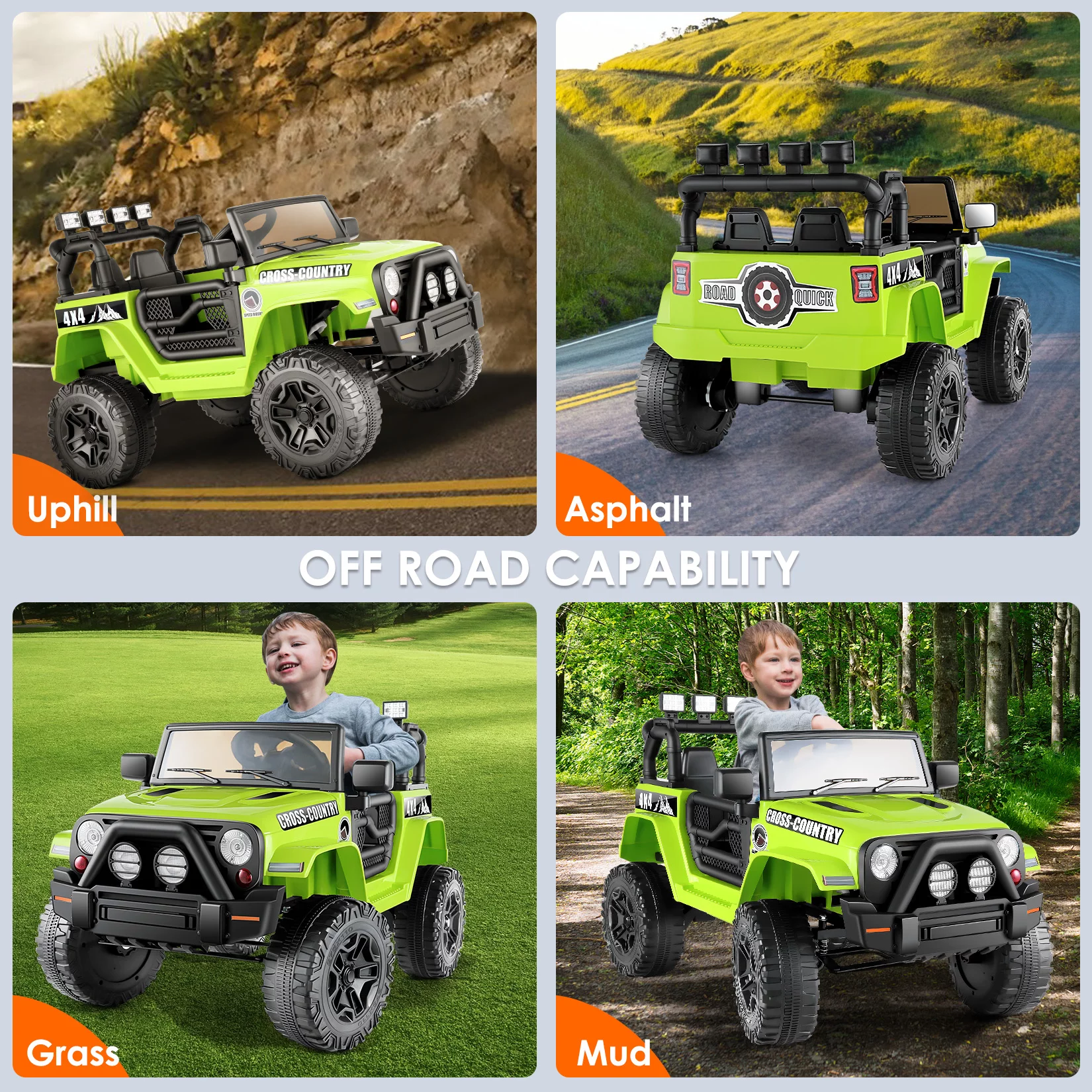 Vibespark 12V Ride On Truck, Kids Electric Vehicles w/ Remote Control, 4.5Ah Powered Electric Ride On Car with Bluetooth Music, Spring Suspension, LED Lights, Kids Ride on Toys - Green