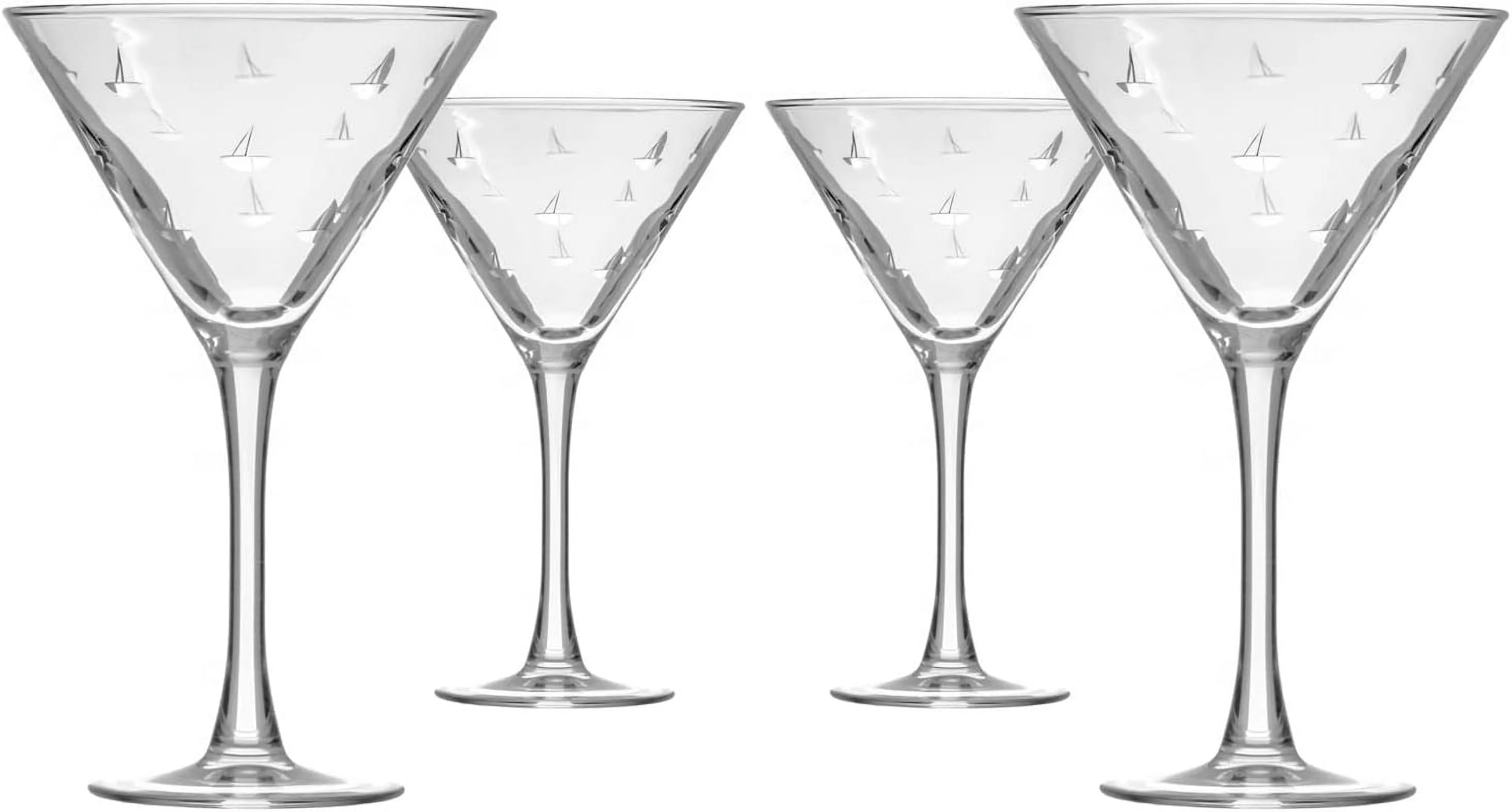 Sailing Martini Glass | Set Of 4 Stemmed 10 Ounce Martini Glasses | Lead-Free Glass | -Wheel Etched Cocktail Glasses | Made In The