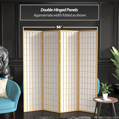 Red Lantern 6 ft. Tall Window Pane Shoji Screen-Natural-4 Panels Room Divider