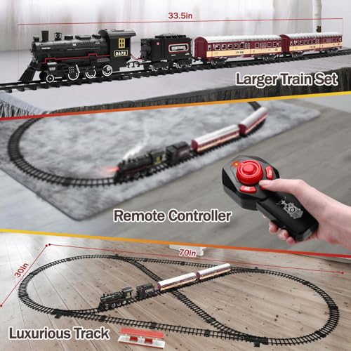 Train Set for Kids,Remote Control Locomotive Engine Under Christmas Tree,Electric Model Train W/Carriages and Long Tracks,Train Toy Gift for Boys Girls Age 4-12