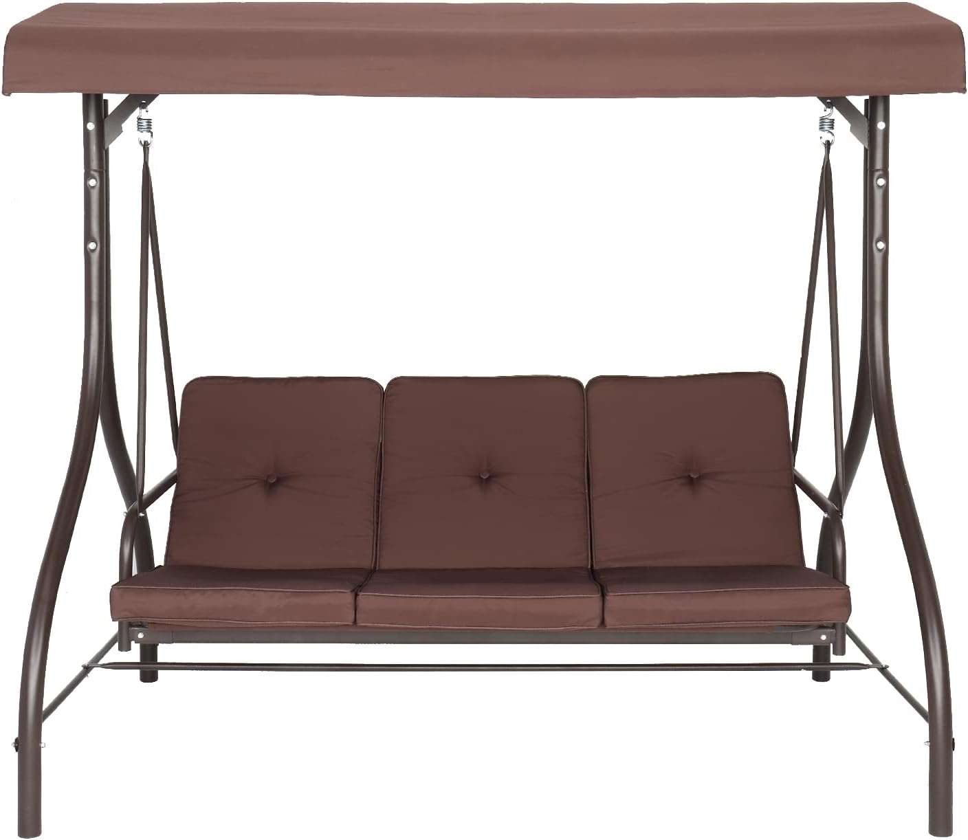 NA Steel Swing Load Bearing 551-pound,Porch Swing Outdoor Patio Swing Seat with Comfortable Cushion and Adjustable Waterproof Canopy Swing Chair,Garden 3-Seater Brown, 74.8''*47.24''*68.9''