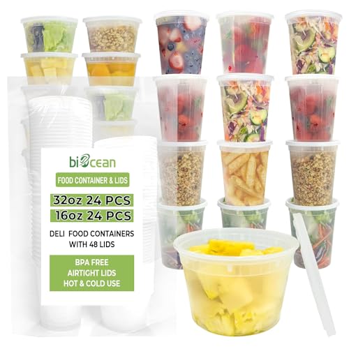 16 Oz Resuable Deli Containers With Lids Freezer Food Storage Containers Airtight Bulk 50 Set BPA-Free Plastic Soup Container Microwave Leakproof Deli Cups For Meal Prep,Leftover-Home/Takeout