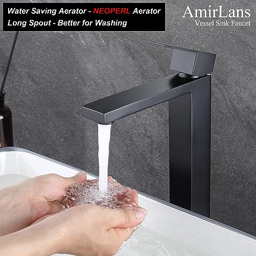 Brushed Gold Vessel Sink Faucet - Tall Single Hole Bathroom Faucet with Pop Up Drain, AML-11411-BG