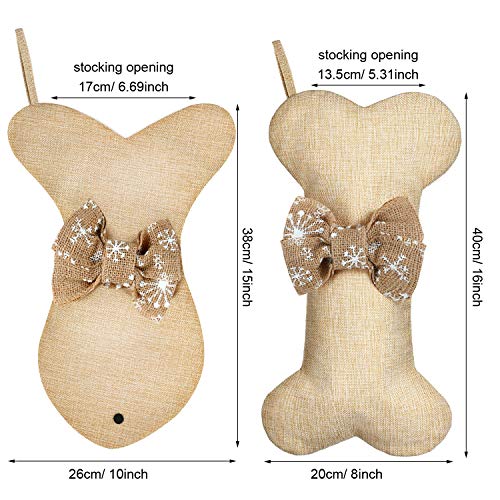 Syhood 2 Pcs Dog Christmas Stocking Bone Fish Pet Christmas Stockings Pet Burlap Stocking Fireplace Hanging Stockings with Bow Knot for Dog Cat Xmas Party Decoration Gift (Bone and Fish)