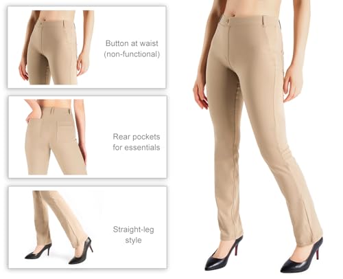 Yogipace,Belt Loops,Women's Petite/Regular/Tall Straight Leg Yoga Dress Pants