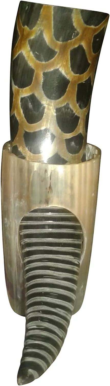 Vintage Ox Large Viking Drinking Horn with Crafted Stand -Unique Handcrafted Antique Like Collection Horn Cup for Wine, Mead, Ale and Beer -Ancient Medieval Whiskey Cup Horn Mug (HONEY COMB)