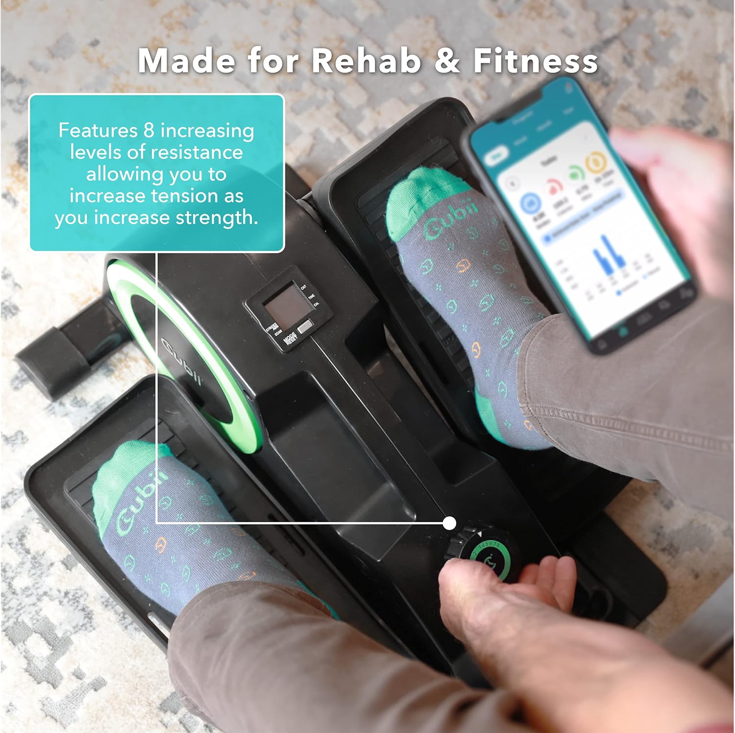 Cubii JR2 Seated Under Desk Elliptical for Home Workout, Floor Elliptical, Quiet & Lightweight Pedal Bike Exerciser with Adjustable Resistance, LCD Display, Mobile App