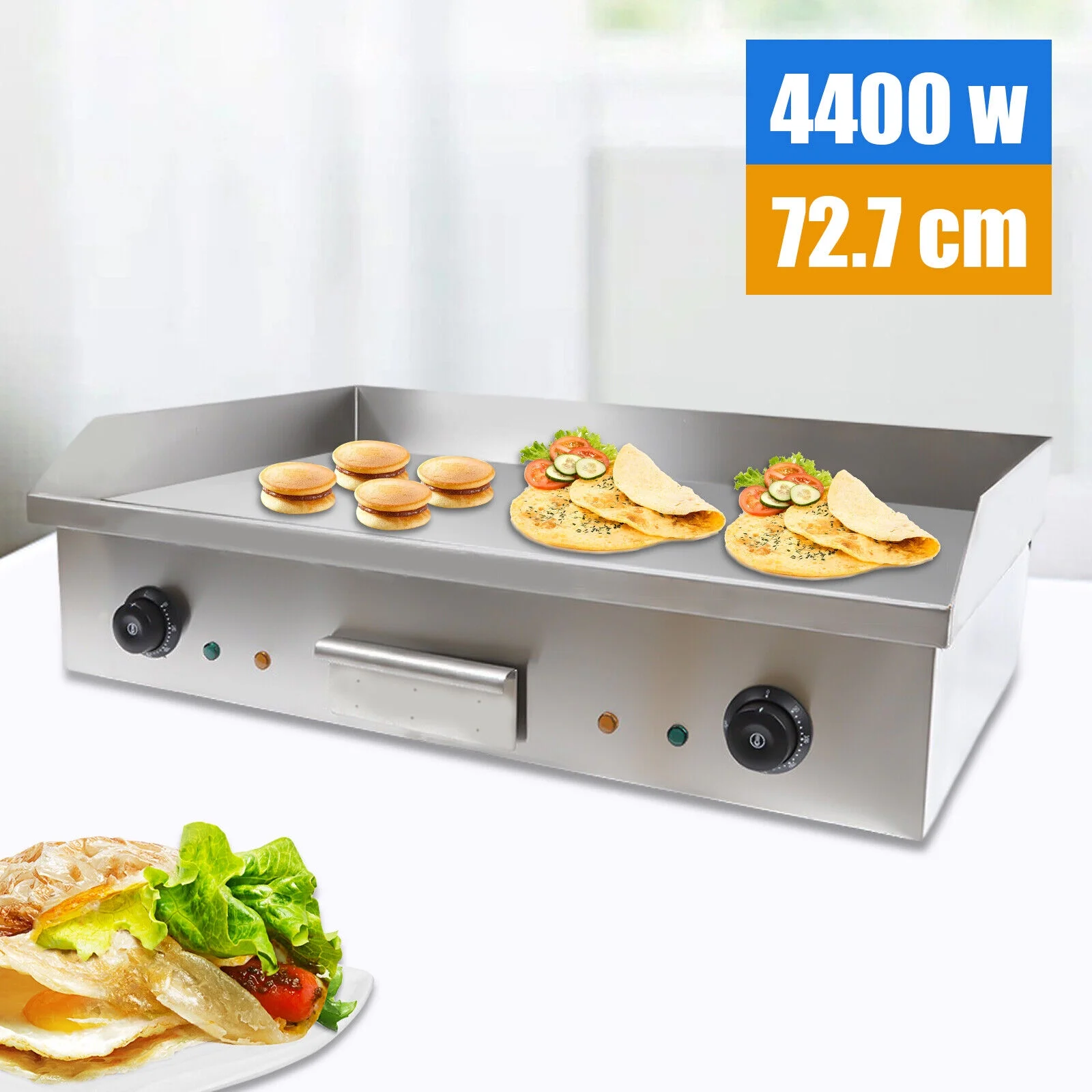Miumaeov 29inch Commercial Electric Countertop Griddle Stainless Steel Flat Top Grill BBQ Hot Plate 50°C to 300°C Adjustable 4400W 110V