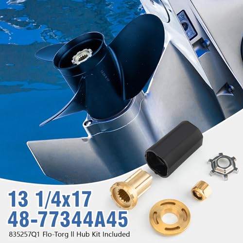 13 1/4x17 Pitch 48-77344A45 OEM Upgrade Aluminium Boat Propeller fit Mercury Outboard Motos 60 75 90 100 115 Hp,15 Spline Tooth,Hub Kits Included,Rh,13.25 x 17p