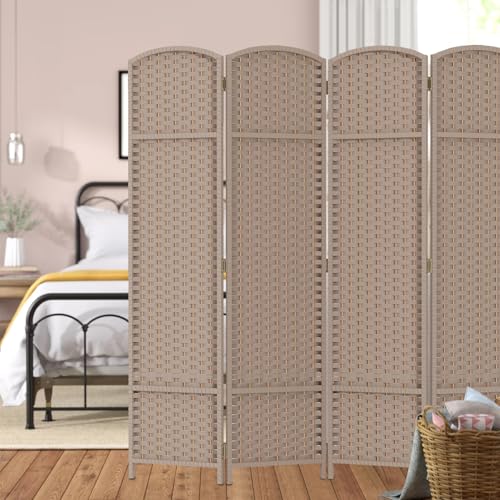 Room Divider 4 Panel Screen 5.6 Ft Tall Partition Room Dividers Brown Privacy Screens Folding Room Separation Free Standing Waterproof Wood Frame Wall Divider