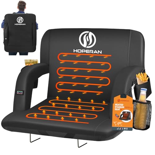 HOPERAN Heated Stadium Seats for Bleachers with Back Support, 3 Levels Heated Bleacher Seat with Backrest, Portable Heated Stadium Chairs with Back and Cushion for Outdoor Games Sports