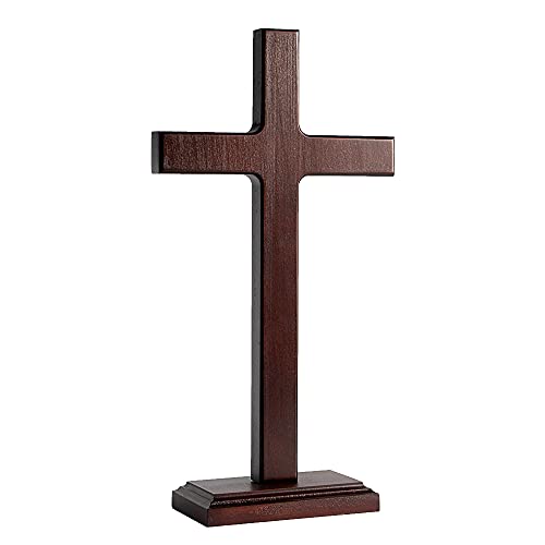 KUXBET Wooden Wall Cross with Stand for Hanging or Standing 12.5 Inch Jesus Christ Catholic Wood Crafted Cross for Wall Decoration Table Home Decor