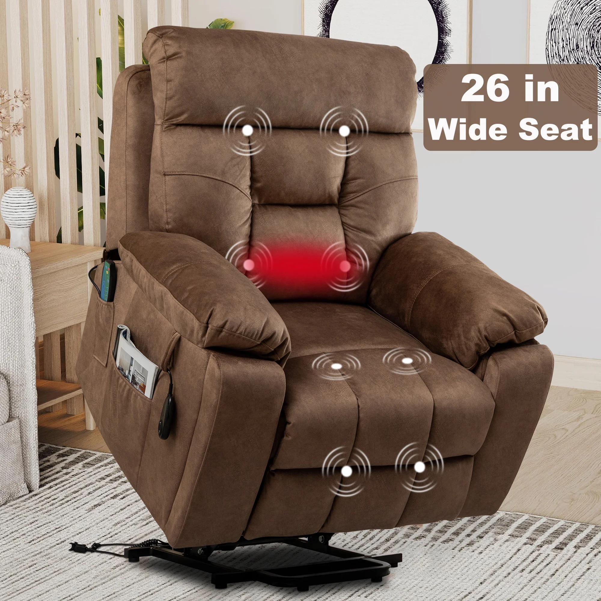 Power Lift Recliner Chair, Legahome 26in Oversize Large Electric Lift Recliners for Elderly with Heat and Massage, 3 Position Electric Recliner Chair for Home Use with Hidden Cup Holder, Dark Brown