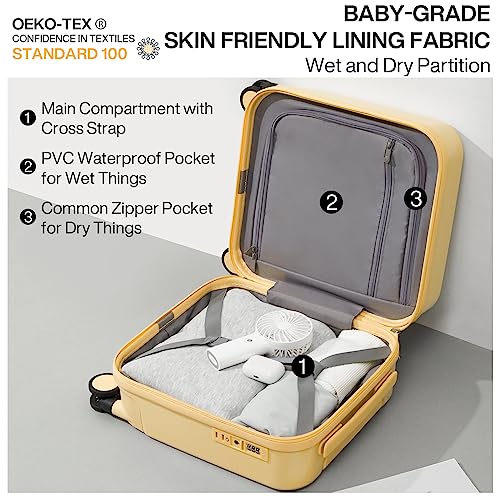 mixi Upgrade Carry on Luggage 14 Inch Underseat Personal Item Suitcases with Spinner Wheels, Hardside Rolling Suitcase PC with TSA Lock Lightweight Travel Case, Fine Grid Black